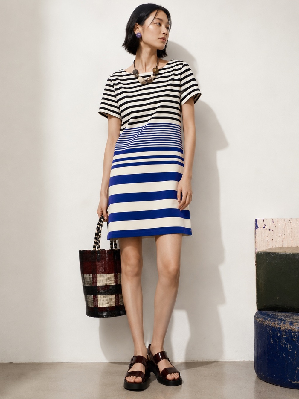 Uniqlo x Marni Striped Boat Neck Women's T-Shirt Dress Size M